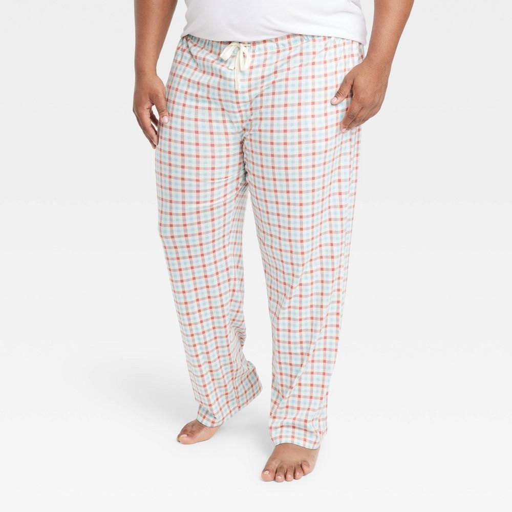 Mens Big & Tall Rose and Turquoise Gingham Knit Pajama Pants - Goodfellow & Co Cream 4XLT Product Image