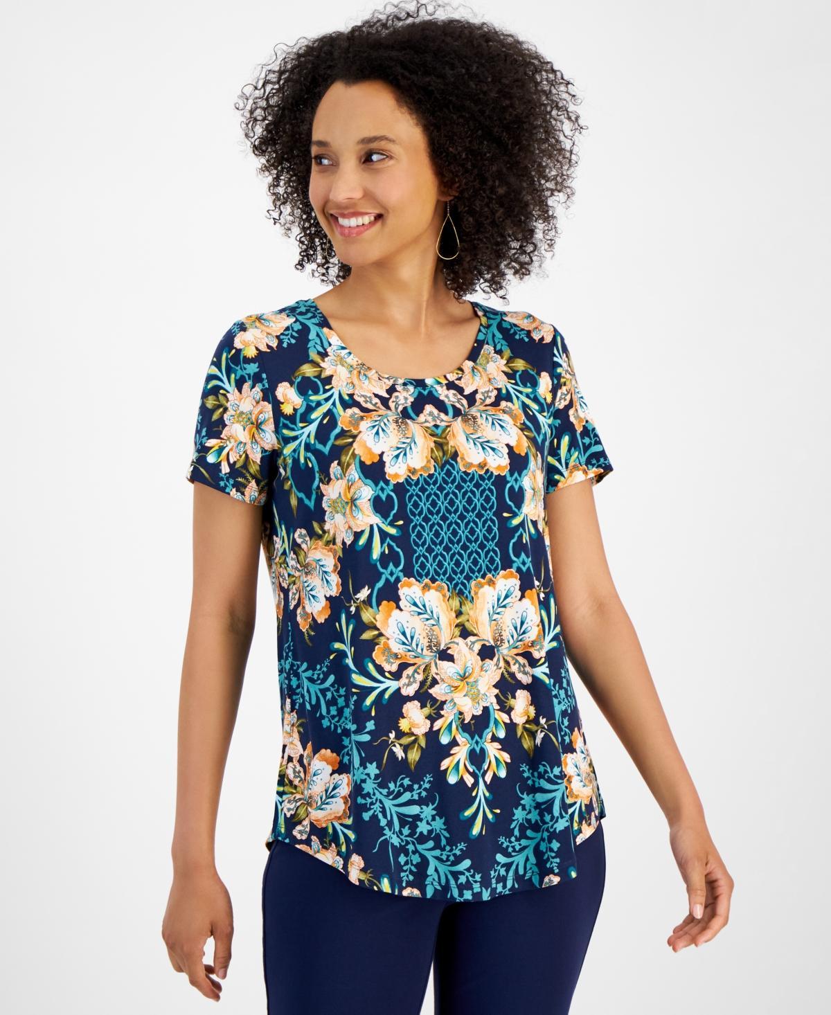 Women's Printed Scoop-Neck Short-Sleeve Top, Created for Macy's  Product Image