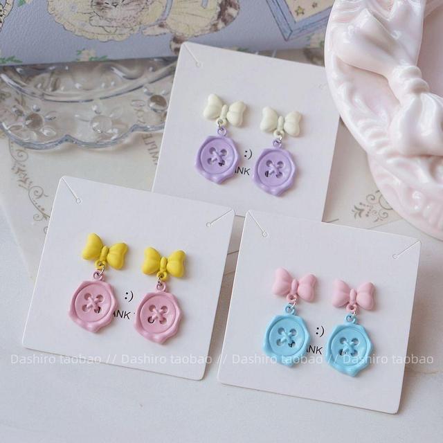 Bow Button Drop Earring / Clip-On Earring Product Image