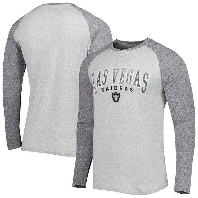 Mens Concepts Sport Heather Gray Las Vegas Raiders Ledger Raglan Long Sleeve Henley T-Shirt Product Image