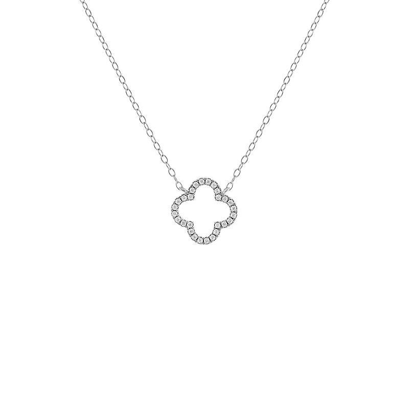 PRIMROSE Sterling Silver Pave Cubic Zirconia Cut-Out Flower Cable Chain Necklace, Womens Sterling Silver White Product Image