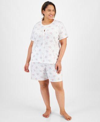 Plus Size Cotton Floral Bermuda Pajamas Set, Created for Macy's Product Image