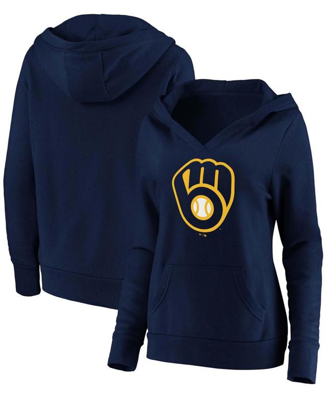 Womens Fanatics Branded Milwaukee Brewers Official Logo Crossover V-Neck Pullover Hoodie Blue Product Image