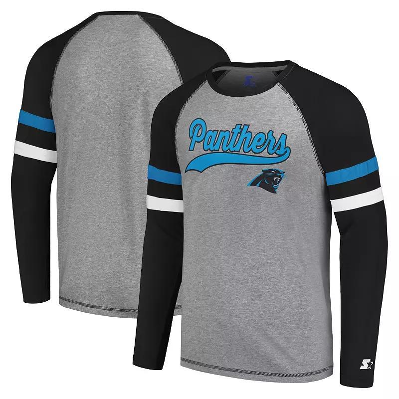 Mens Starter Gray/Black Carolina Panthers Kickoff Raglan Long Sleeve T-Shirt Product Image