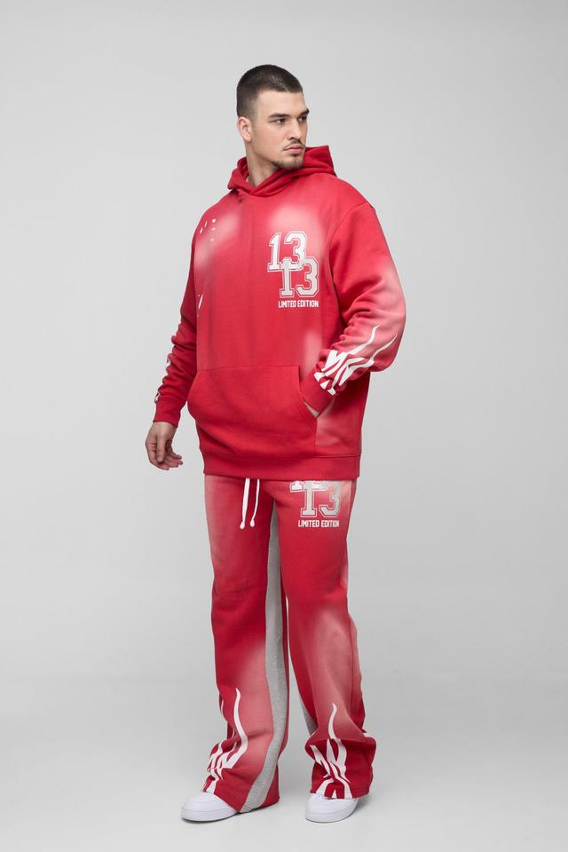 Tall Oversized 13 Washed Flame Print Tracksuit | boohooMAN USA Product Image