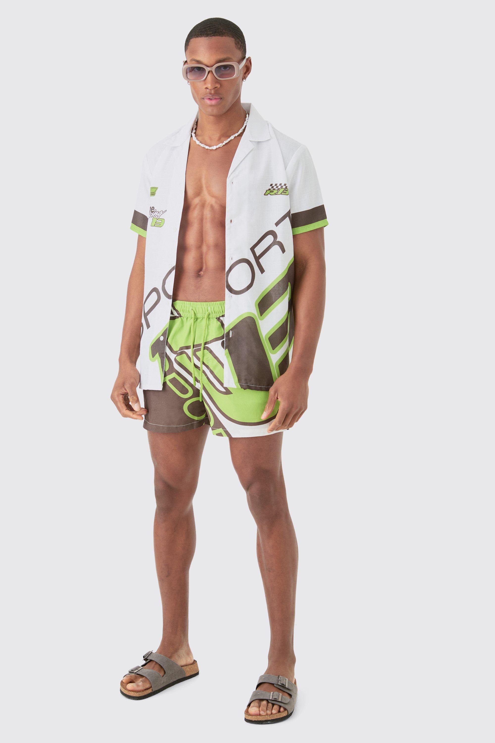 Regular Moto Shirt & Swim Short Set | boohooMAN USA Product Image