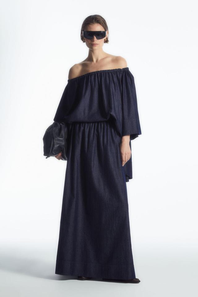 GATHERED DENIM MAXI SKIRT Product Image