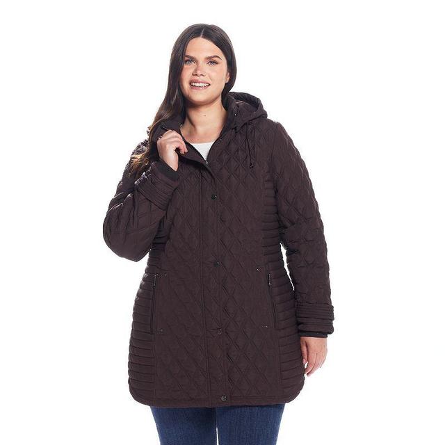 Plus Size Weathercast Hooded Quilted Walker Coat, Womens Brown Product Image