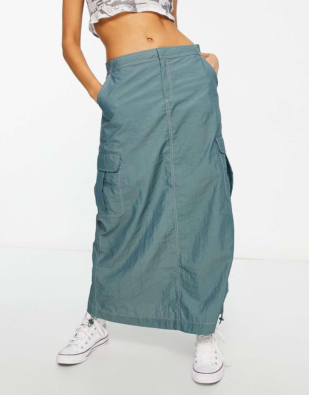 Basic Pleasure Mode ruche side cargo maxi skirt Product Image