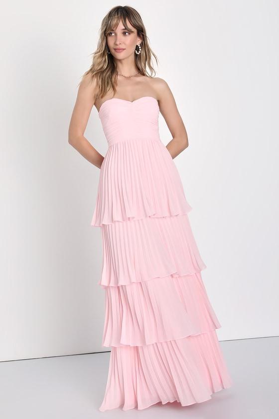 Seriously Sensational Light Pink Strapless Tiered Maxi Dress Product Image