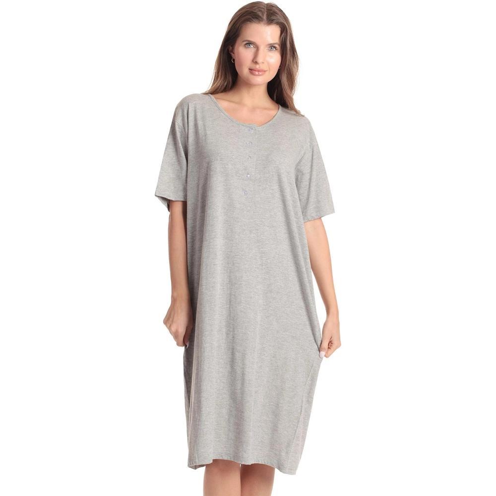 Just Love Womens Nightgown - Short Sleeve Henley Oversized Sleepwear Gown 4364-HTR-XL Product Image