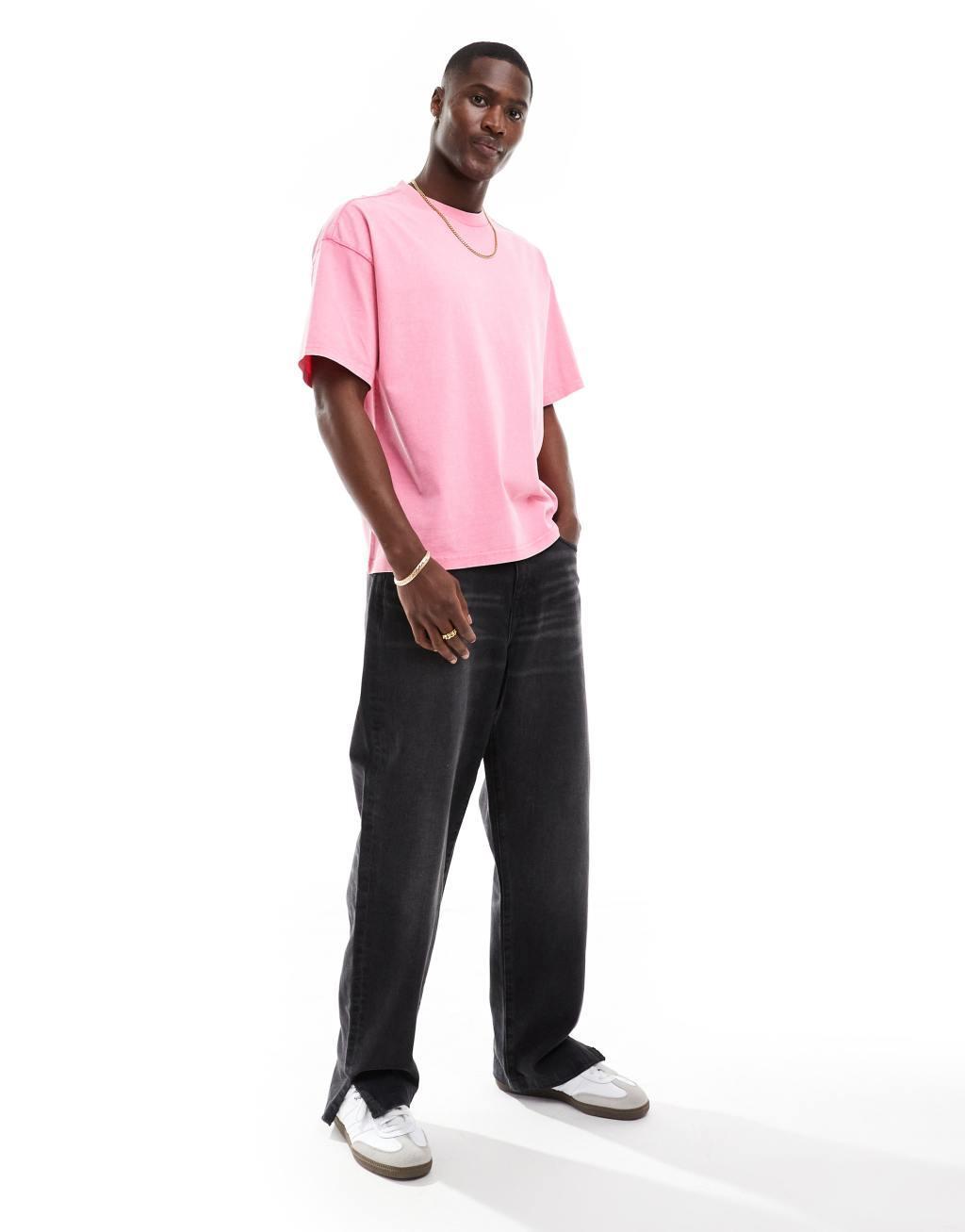 Weekday Great boxy fit T-shirt in washed pink Product Image