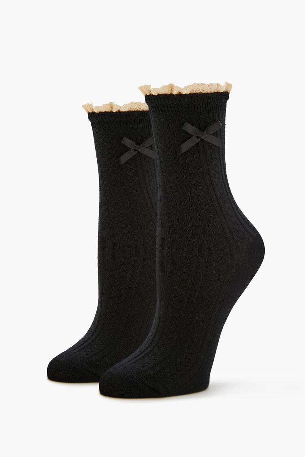 Pointelle Knit Bow Crew Socks | Forever 21 Product Image