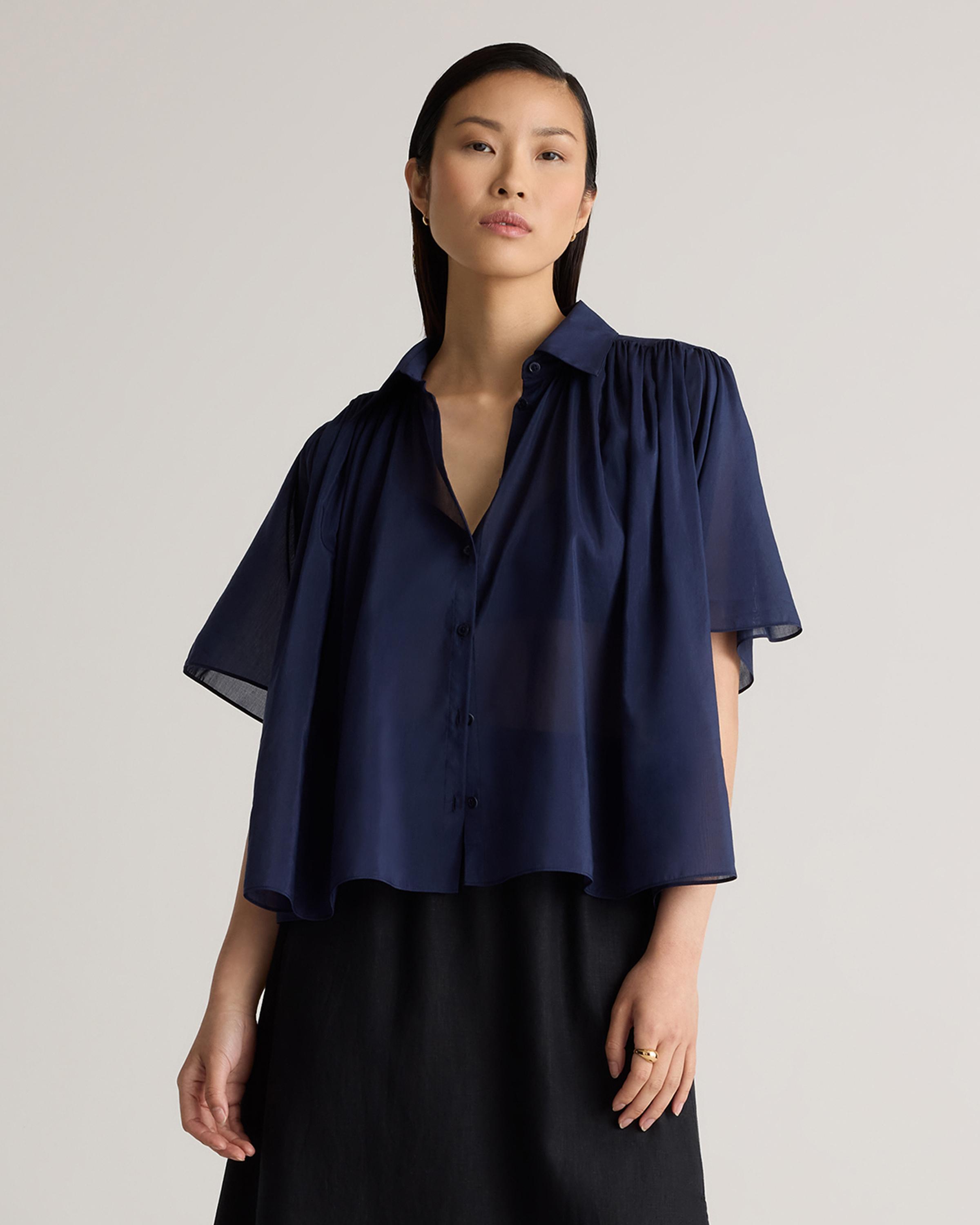 Cotton-Silk Voile Short Sleeve Blouse  Product Image