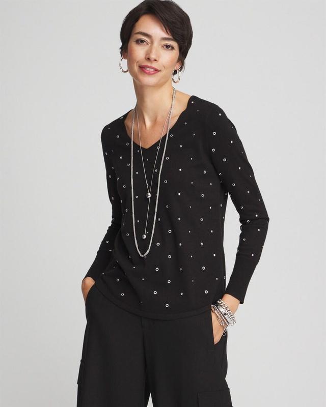 Women's Studded V-Neck Pullover Sweater Product Image