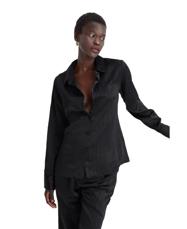 Womens Maurice Satin Lurex Pinstripe Button Up Top Product Image