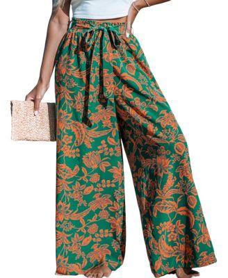 Women's Tropical Tie Waist Wide Leg Pants Product Image