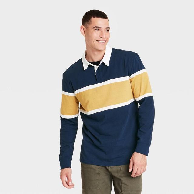 Mens Long Sleeve Rugby Polo Shirt - Goodfellow & Co Navy Blue Product Image