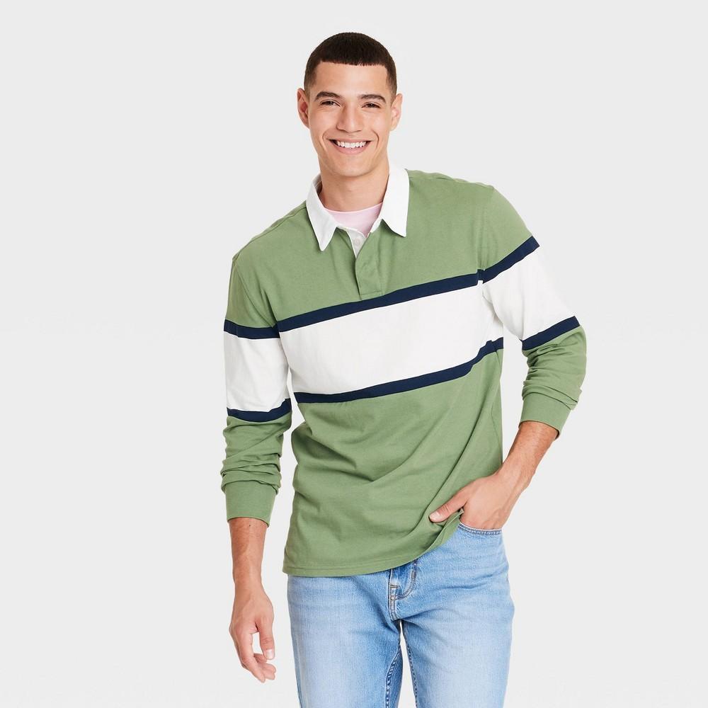 Mens Long Sleeve Rugby Polo Shirt - Goodfellow & Co Green M Product Image