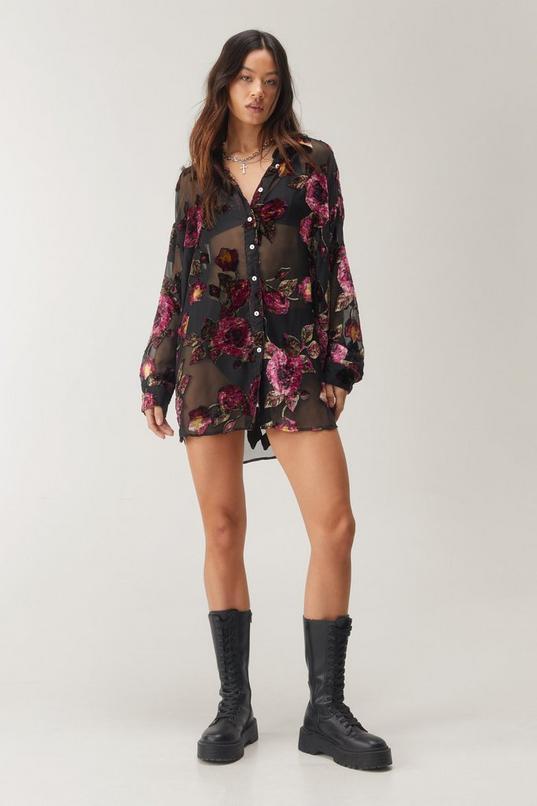 Devore Oversized Sheer Floral Shirt Product Image