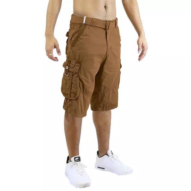 Mens Blu Rock Distressed Cargo Shorts With Belt Dark Green Product Image