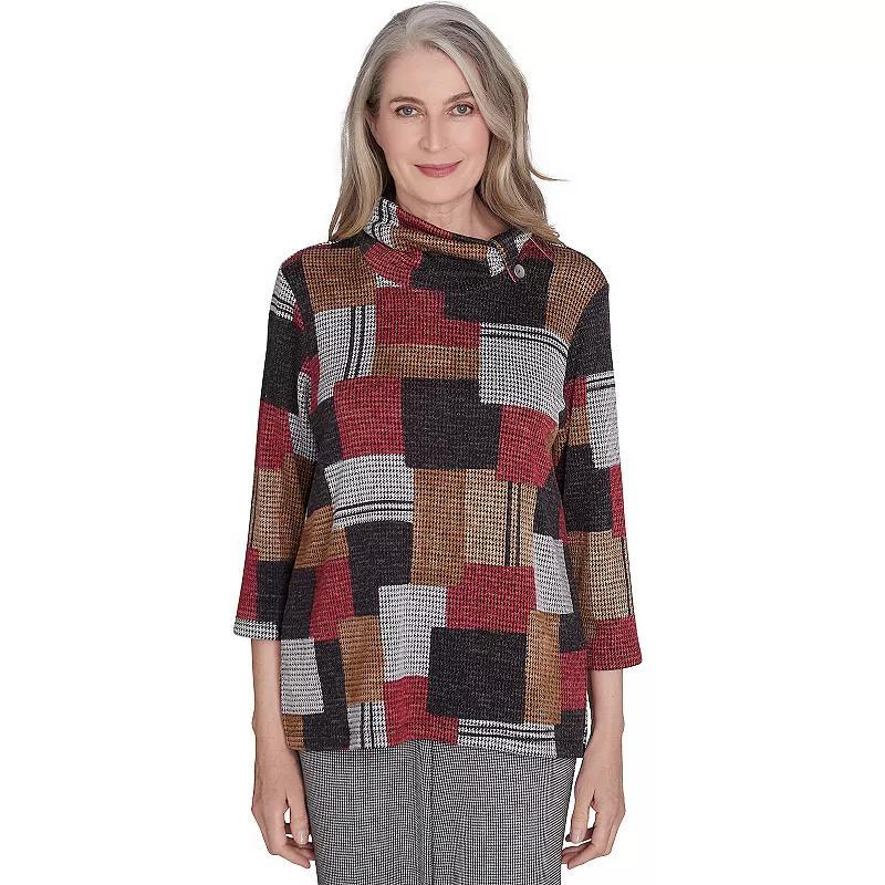 Womens Alfred Dunner Houndstooth Patchwork Mockneck Top Product Image