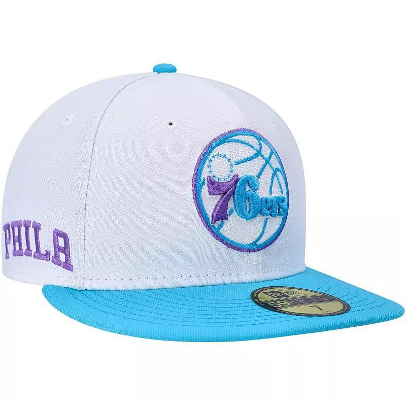 Mens New Era White Philadelphia 76ers Vice Blue Side Patch 59FIFTY Fitted Hat Product Image