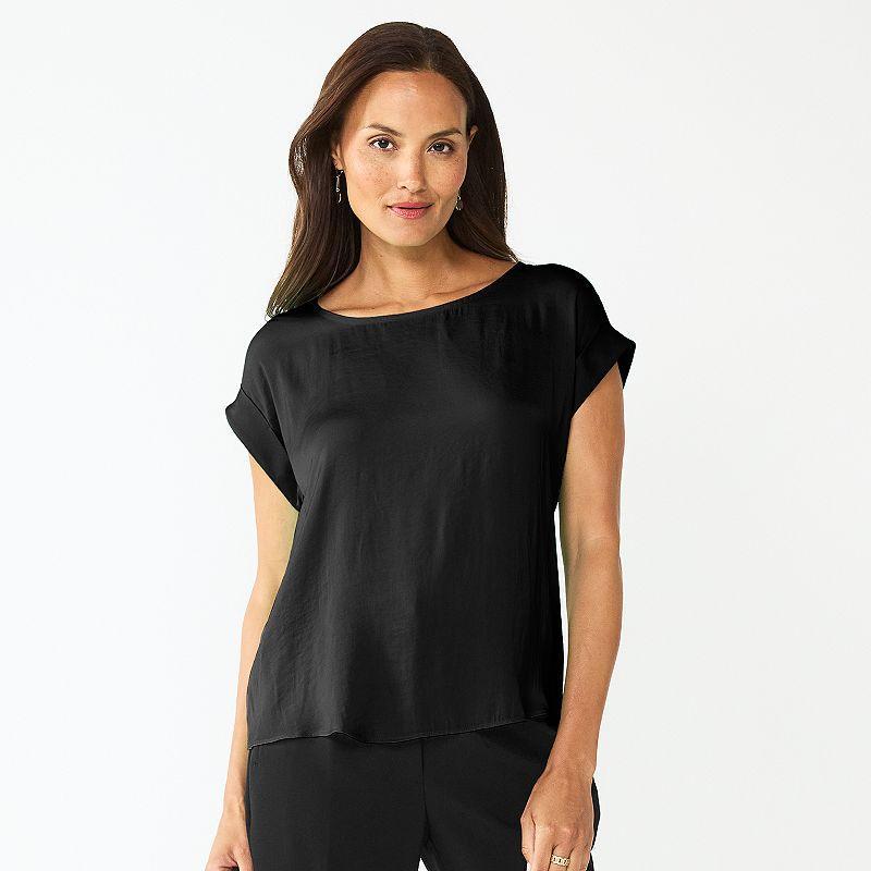 Womens Nine West Roll Cuff Woven Tee product image