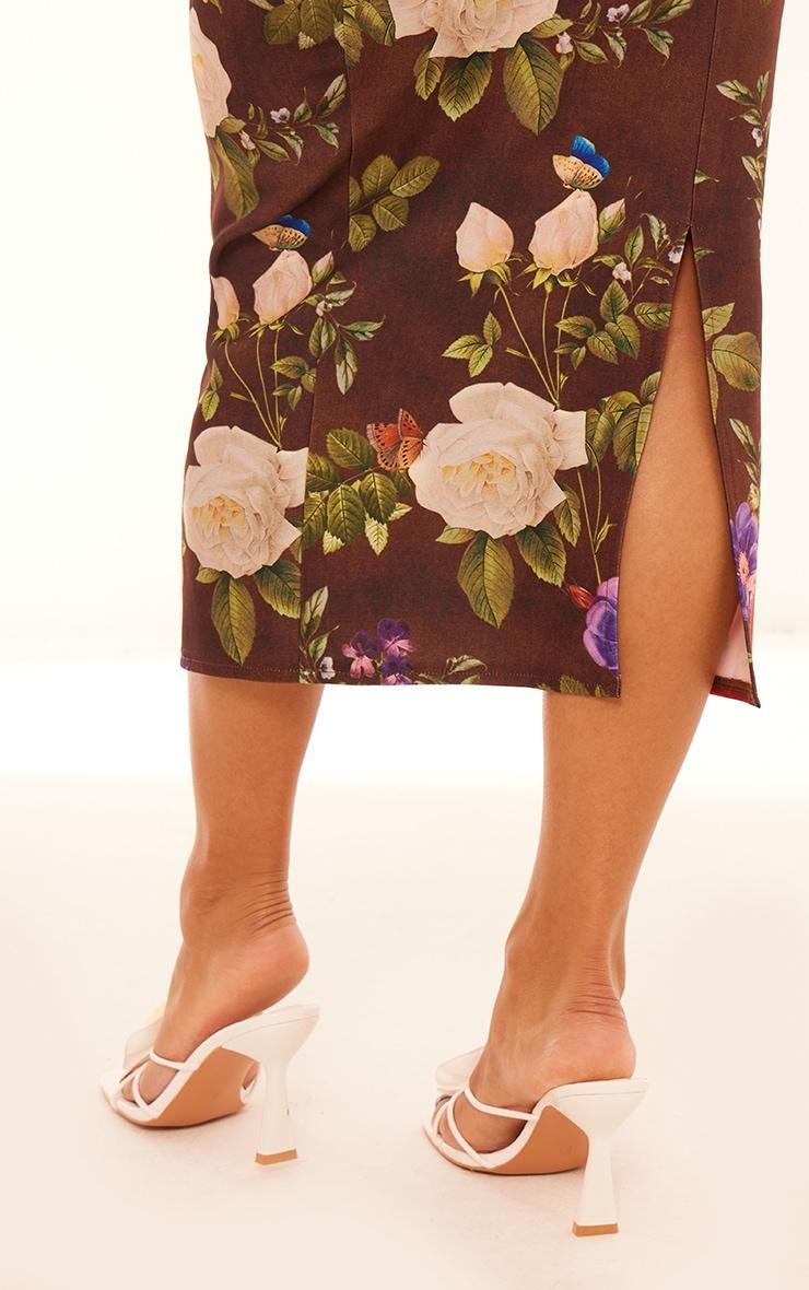 Brown Floral Print Midaxi Skirt Product Image