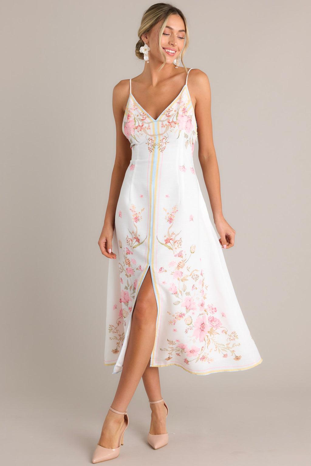 Enchanted Bloom Ivory Multi Floral Midi Dress Product Image