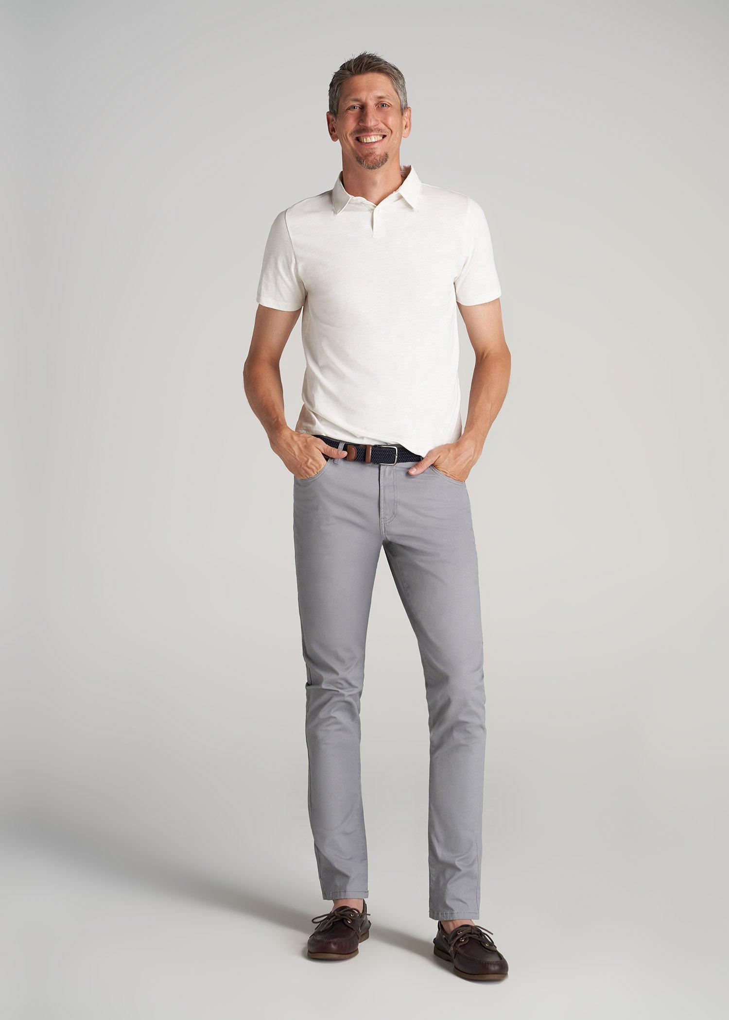 Carman TAPERED Fit Five Pocket Pants for Tall Men in Pebble Grey Product Image