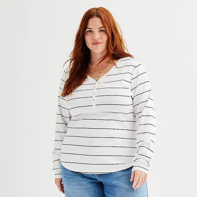 Plus Size Sonoma Goods For Life Ribbed Long Sleeve Henley, Womens Product Image