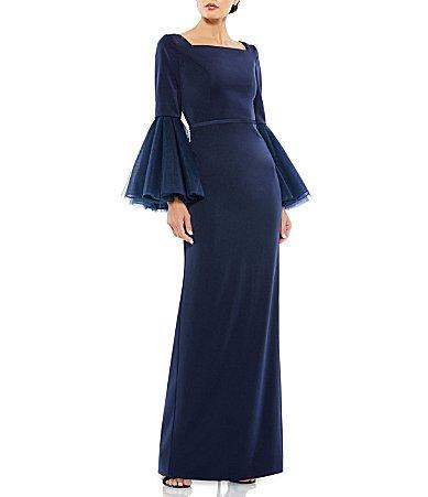 Womens Flounce-Sleeve Column Gown Product Image