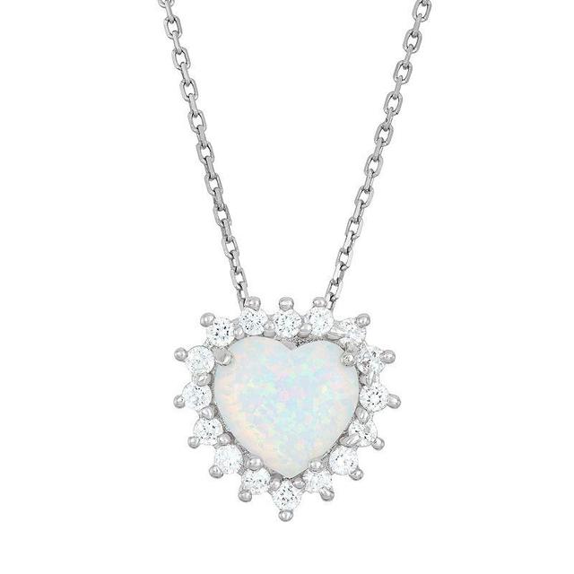 Lab-Created Opal & Cubic Zirconia Sterling Silver Heart Halo Pendant Necklace, Womens White Product Image