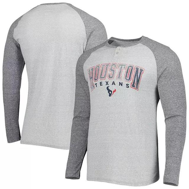 Mens Concepts Sport Heather Gray Houston Texans Ledger Raglan Long Sleeve Henley T-Shirt Product Image