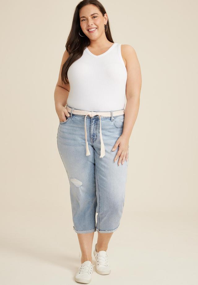 Plus Size m jeans by maurices™ Mid Rise Belted Waist Straight Cropped Jean Product Image