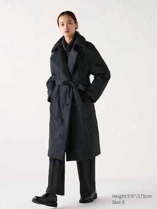 Womens Down Belted Long Coat Black Small UNIQLO US product image