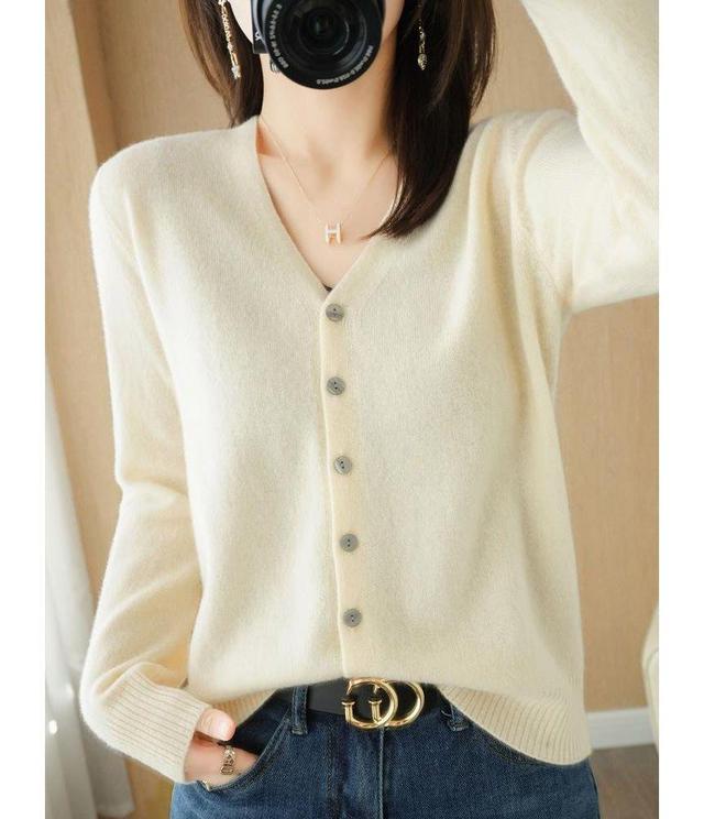 V-Neck Plain Cardigan Product Image