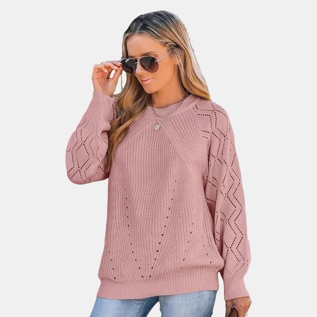 Women's Cutout Raglan Long Sleeve Sweater - Cupshe-XS-Pink Product Image