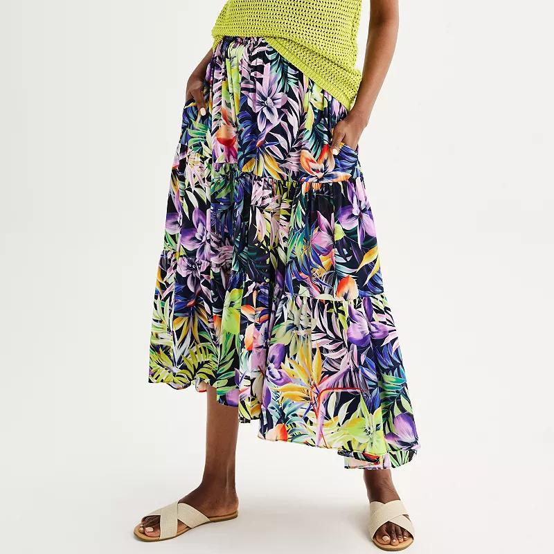 Womens Elie Elie Tahari Tropical Print Tiered Midi Skirt Product Image