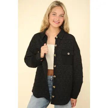 Black Oversized Quilted Cozy Shacket Jacket Female Product Image