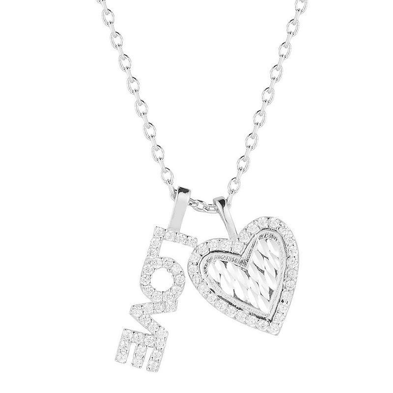 Sunkissed Sterling Cubic Zirconia Love & Heart Pendant Necklace, Womens Silver Tone Product Image