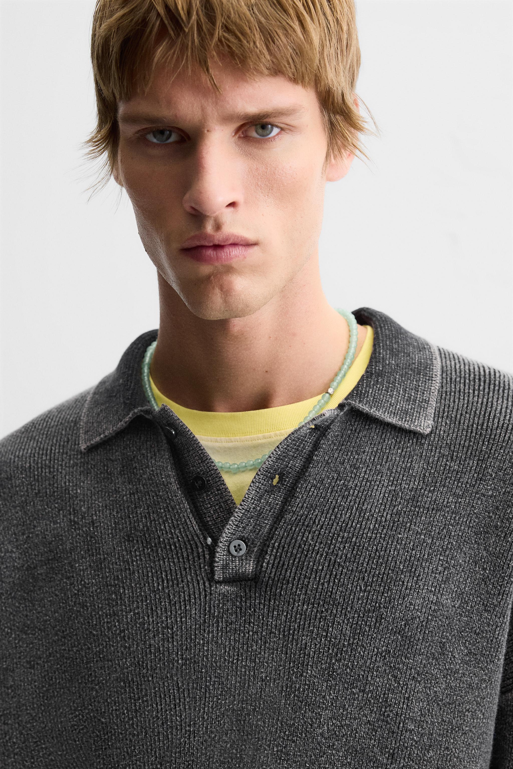 WASHED EFFECT KNIT POLO SHIRT Product Image