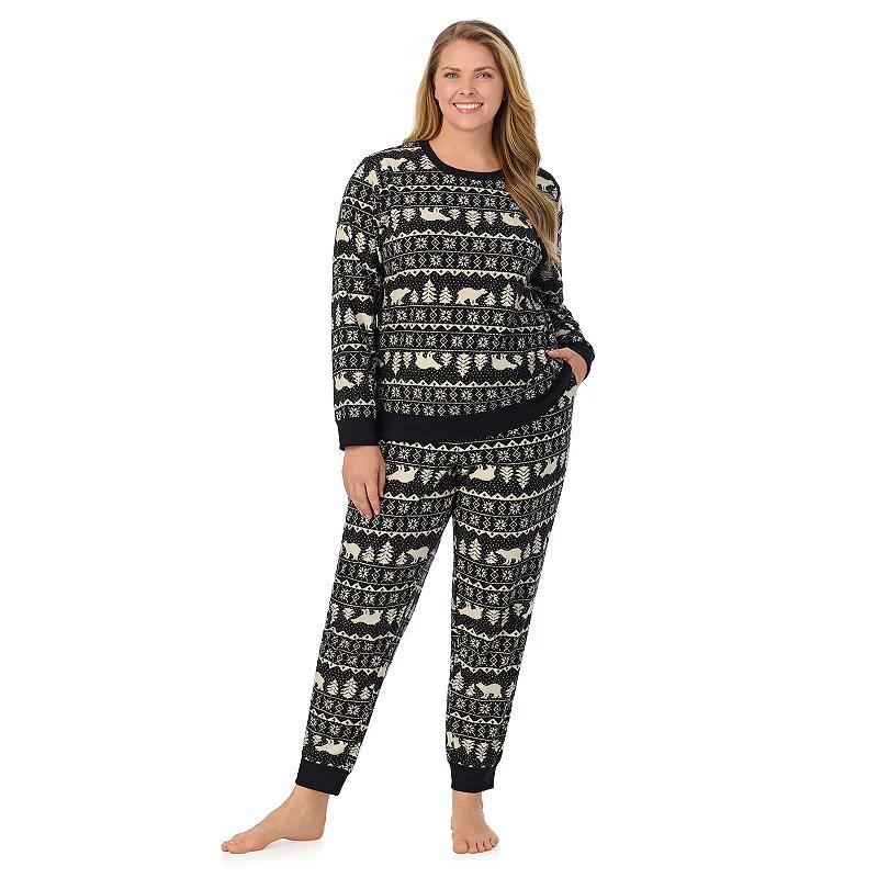 Plus Size Cuddl Duds Honeycomb Fleece Pajama Top & Pajama Joggers Set, Womens Product Image