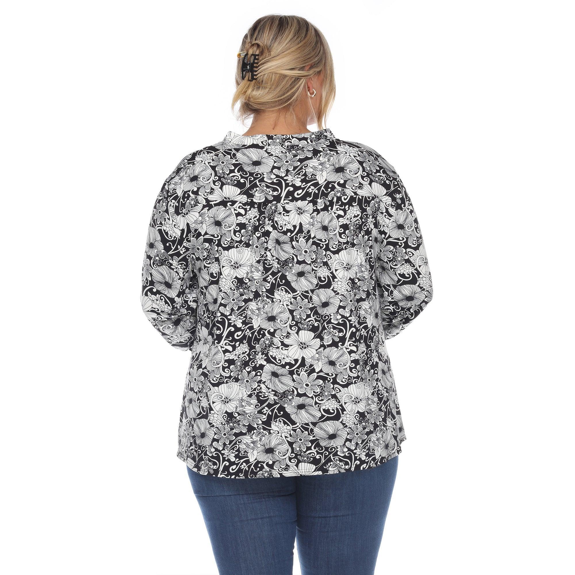 Pleated Long Sleeve Floral Print Blouse - Plus Product Image