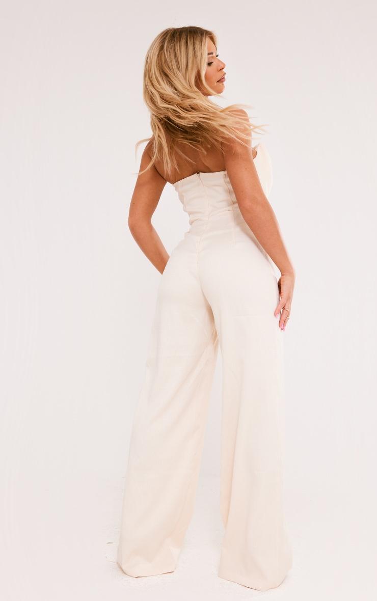 Cream Linen Look Woven Bandeau Boning Detail Jumpsuit Product Image