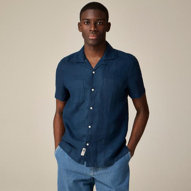 Short-sleeve camp-collar shirt in Irish linen Product Image