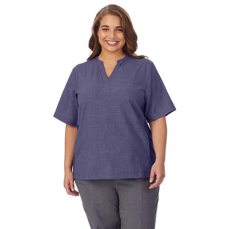 Plus Size Cuddl Duds Scrubs 4-Pocket Split Neck Top, Womens Navy Grey Product Image