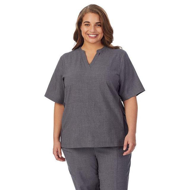 Plus Size Cuddl Duds Scrubs 4-Pocket Split Neck Top, Womens Grey Heather Gray Product Image