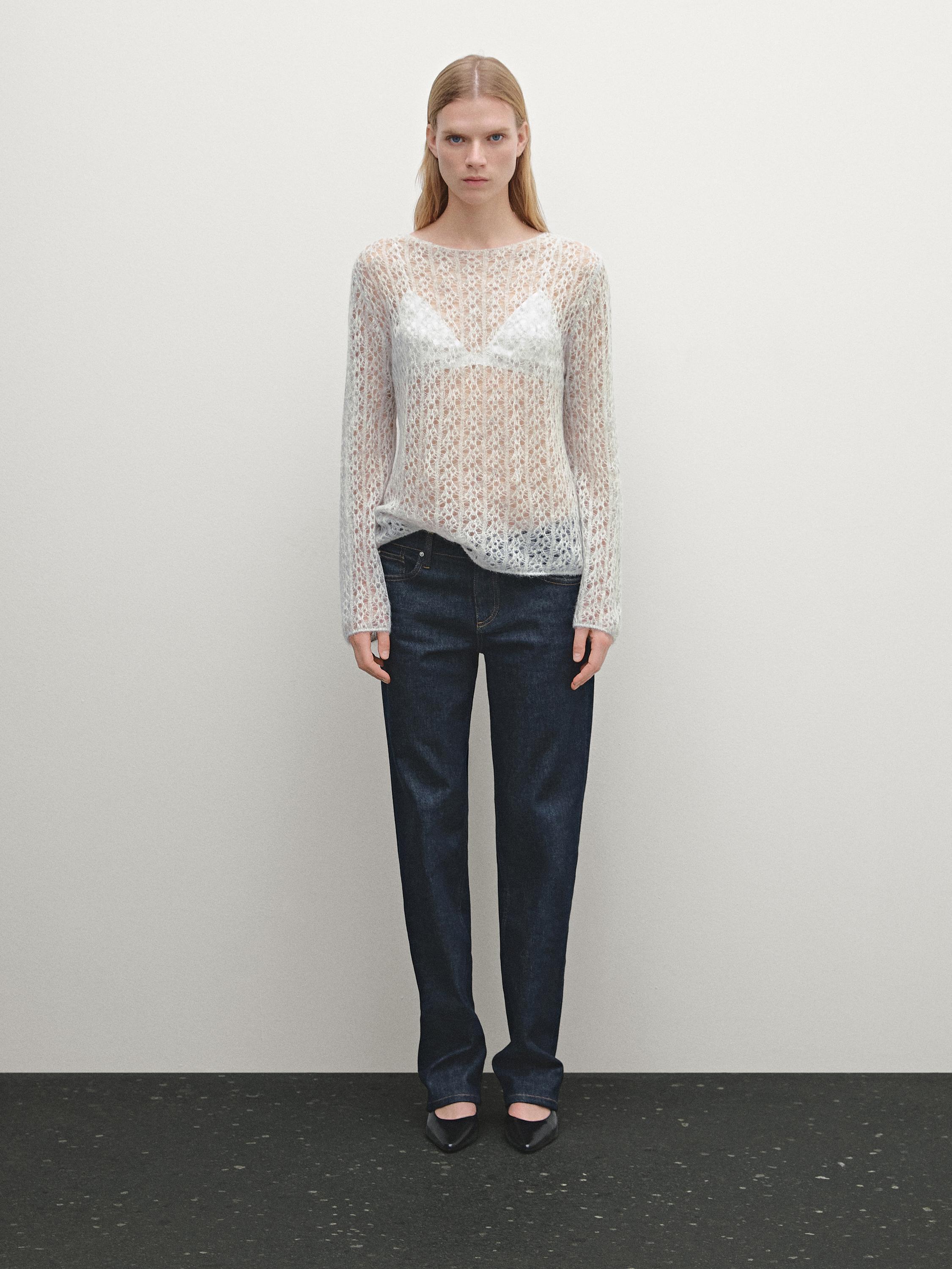 Alpaca blend cutwork sweater · Pale Grey · Sweaters And Cardigans | Massimo Dutti Product Image